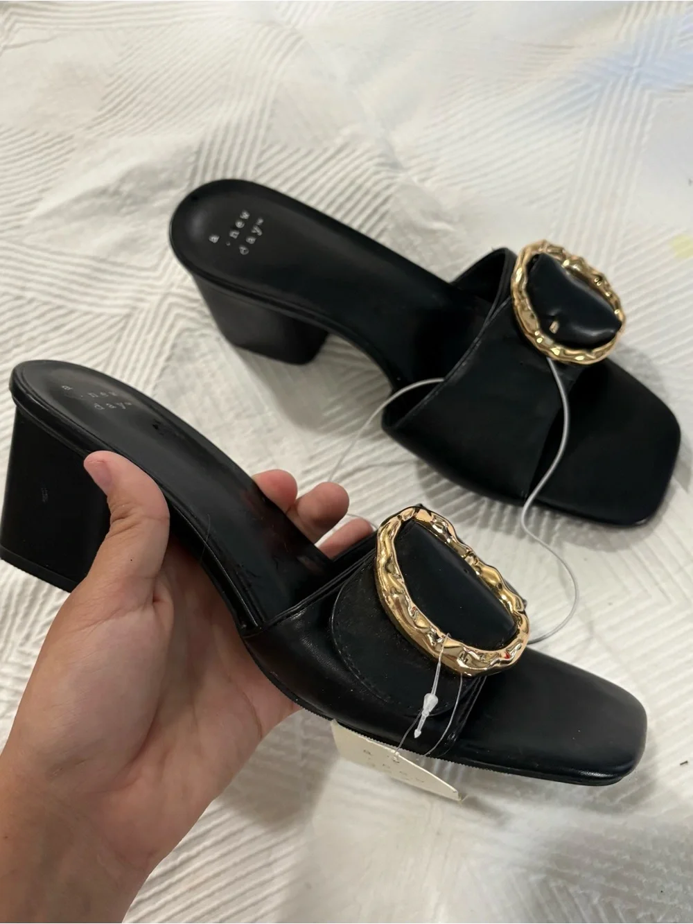 Kitten black heels NEW gold buckle